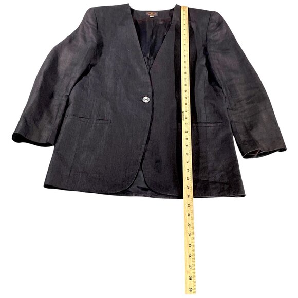 Charter Club Jacket Womens 12 Black Linen Blazer Boss Career Minimalist 80s VTG - Picture 10 of 16